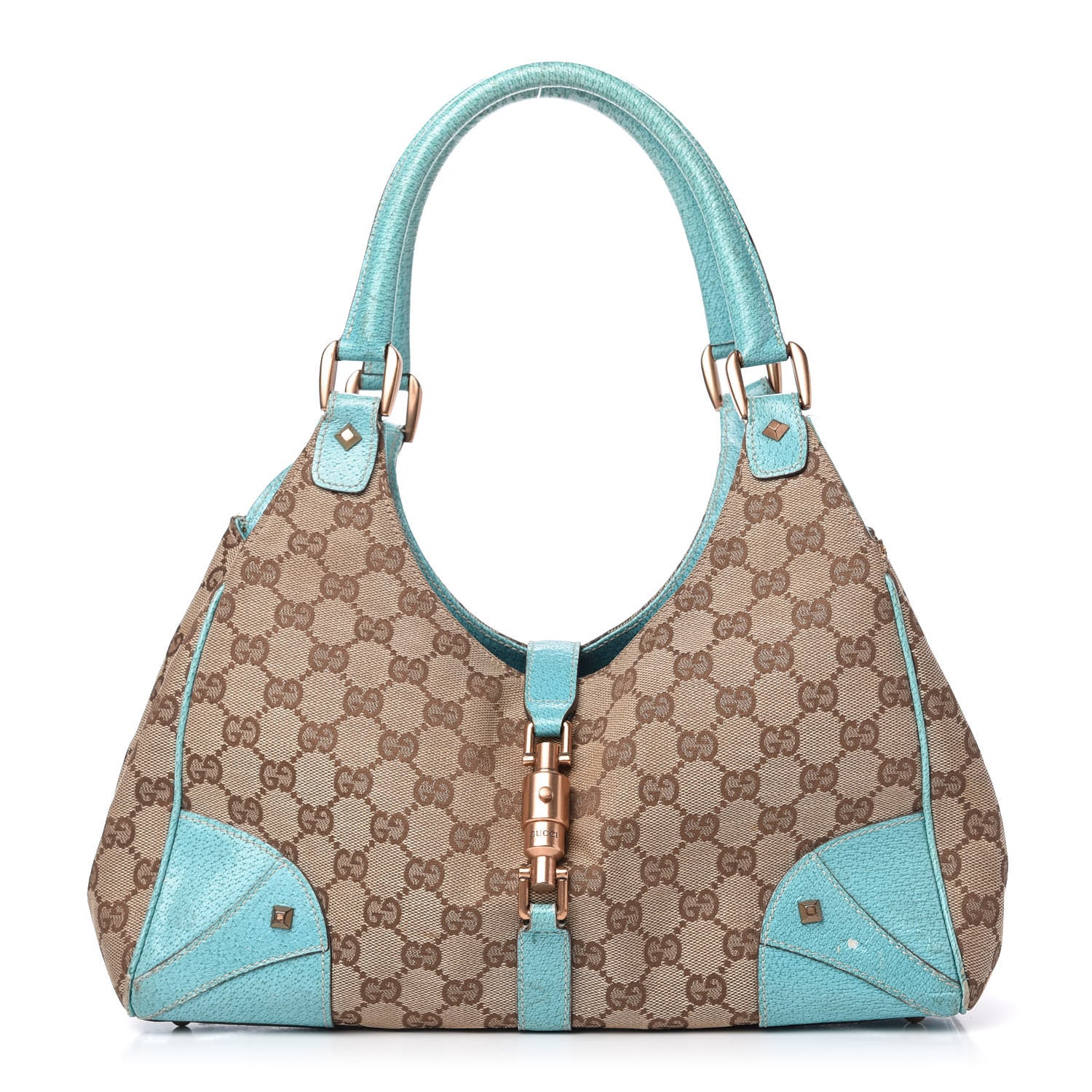 Gucci Monogram Calfskin Large Bardot Shoulder Bag Turquoise 1 of 10
