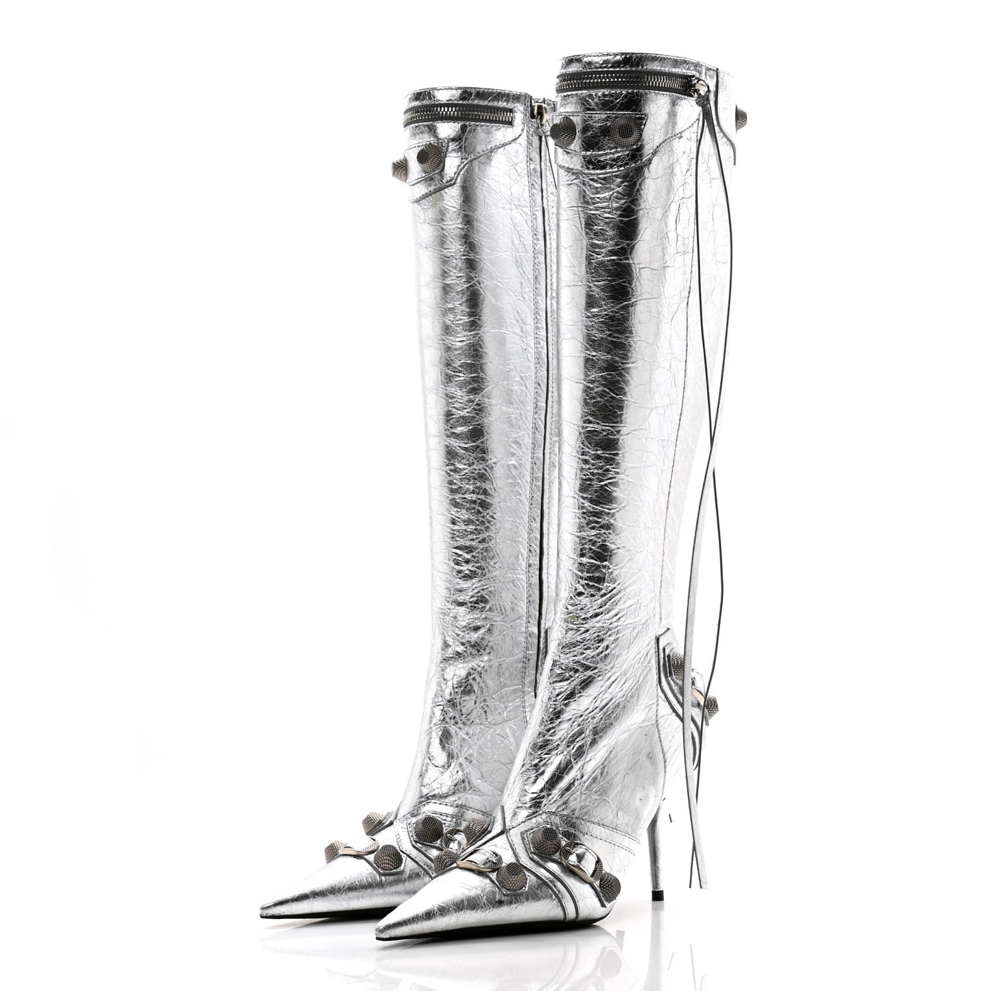 Metallic Agneau Arena Cagole 90mm Boots 37.5 Silver