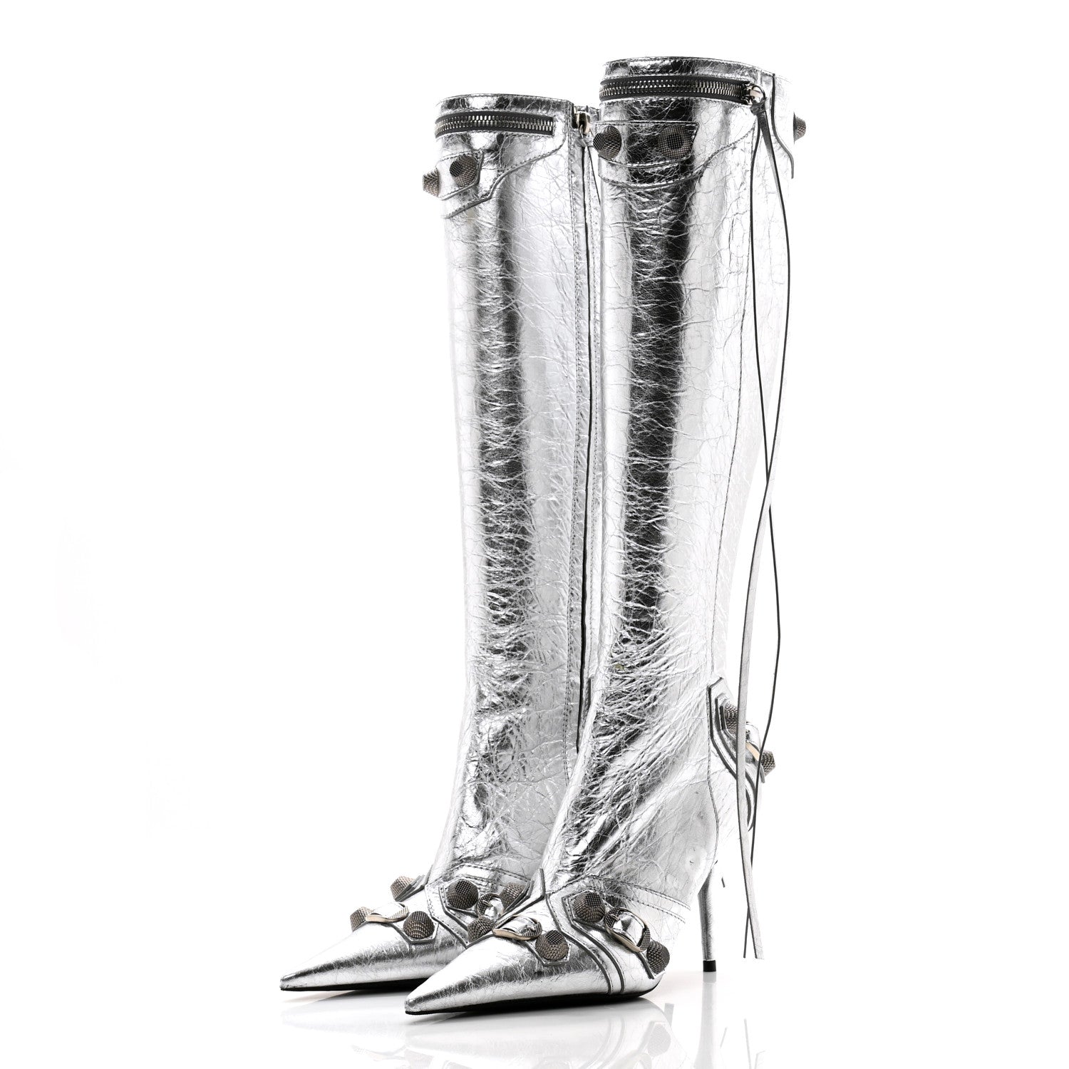 Balenciaga Metallic Agneau Arena Cagole 90mm Boots 37.5 Silver 3 of 10