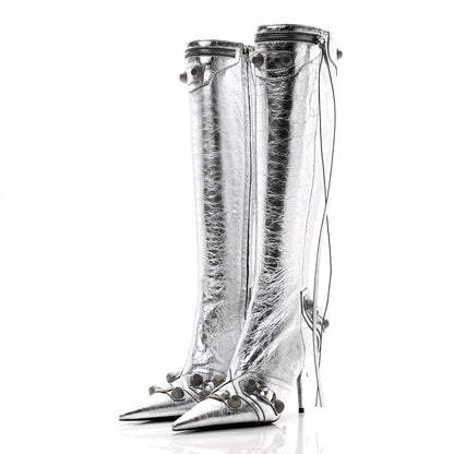 Balenciaga Metallic Agneau Arena Cagole 90mm Boots 37.5 Silver 3 of 10