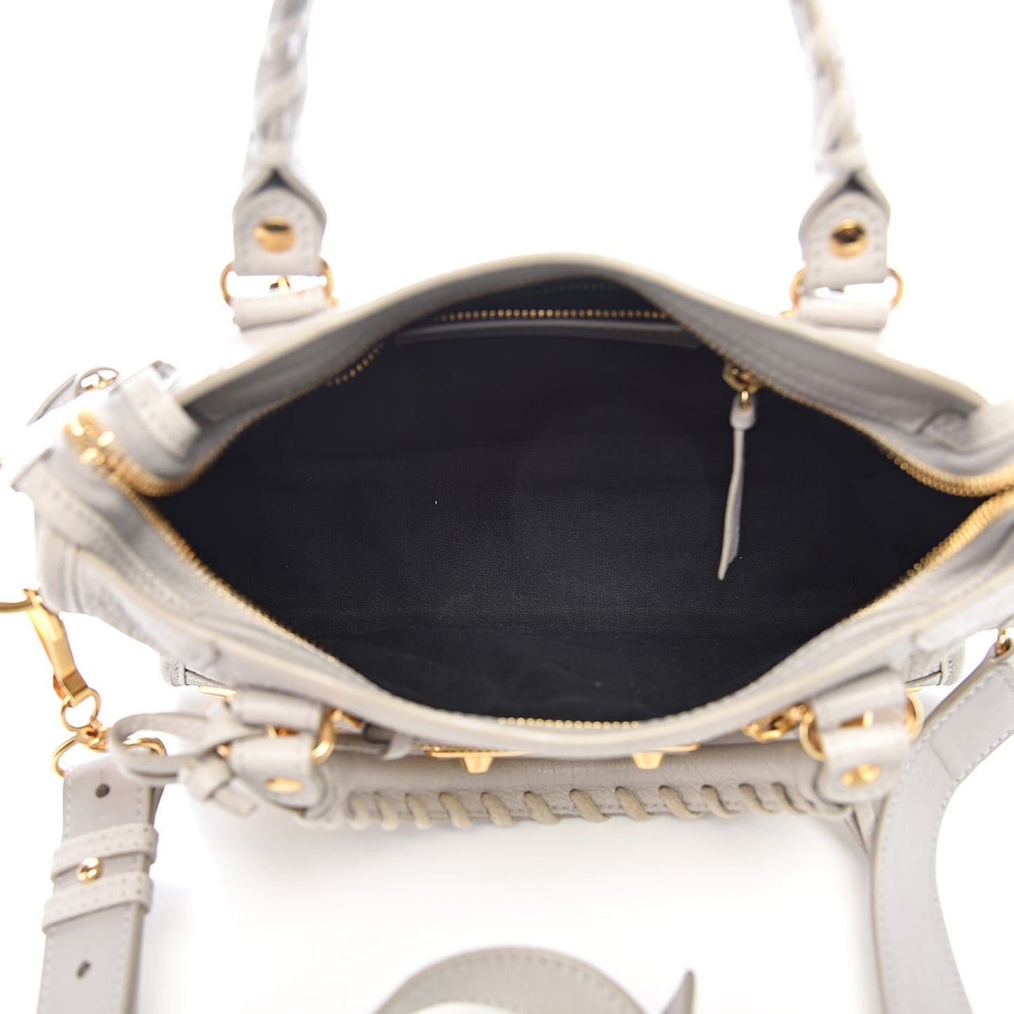 Chevre Gold Metallic Edge Hardware Mini City Gris Clair Gris Perle