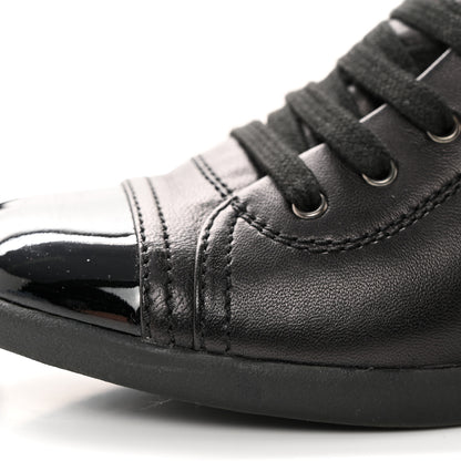 Chanel Lambskin Patent Cap Toe CC Sneakers 36 Black 12 of 18