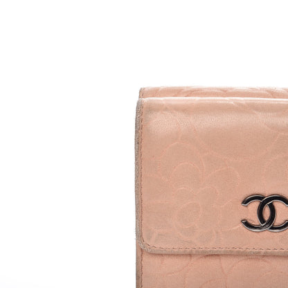 Chanel Lambskin Camellia Embossed Small Double Wallet Pink 11 of 20