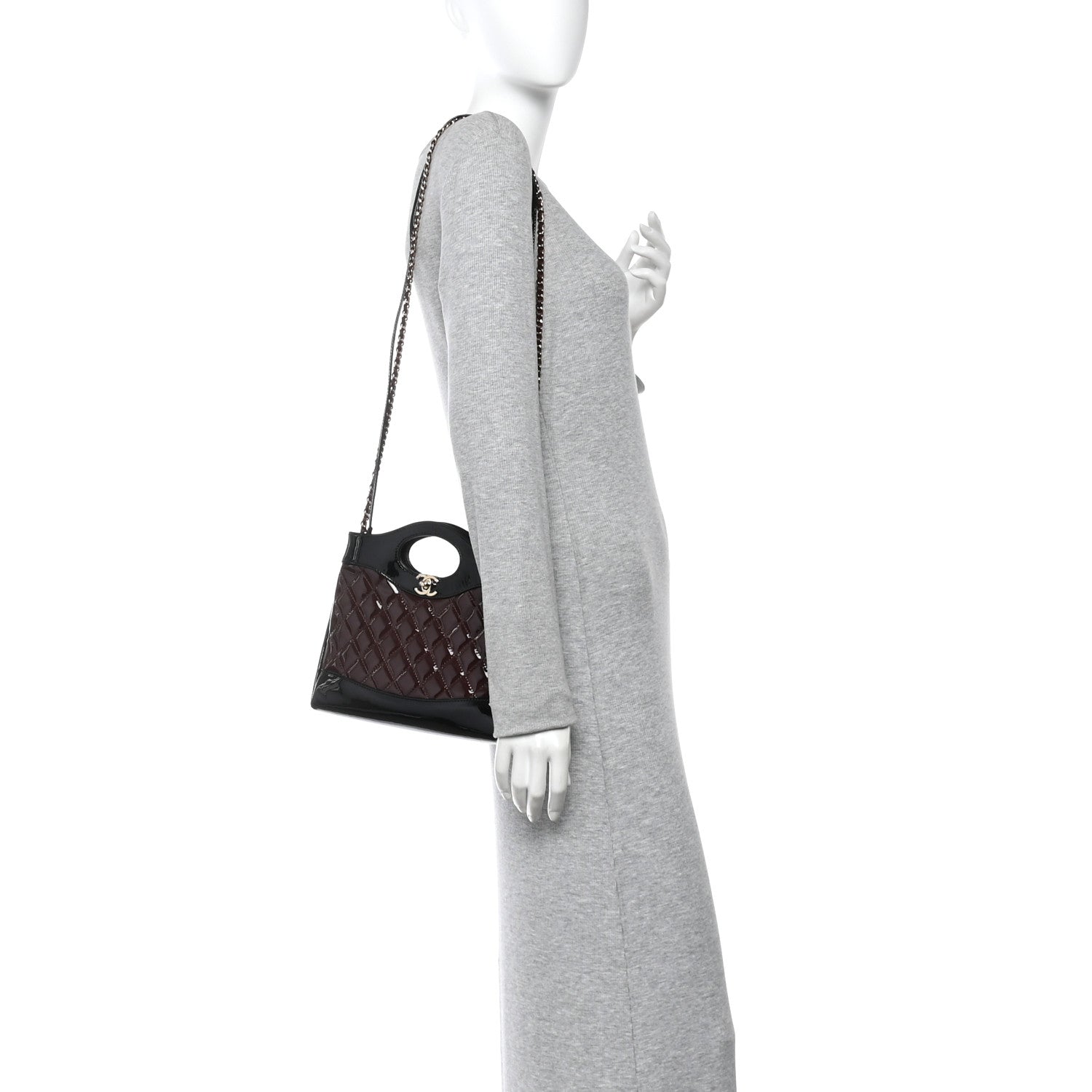 Chanel Patent Calfskin Quilted Mini 31 Shopping Bag Burgundy Black 2 of 11