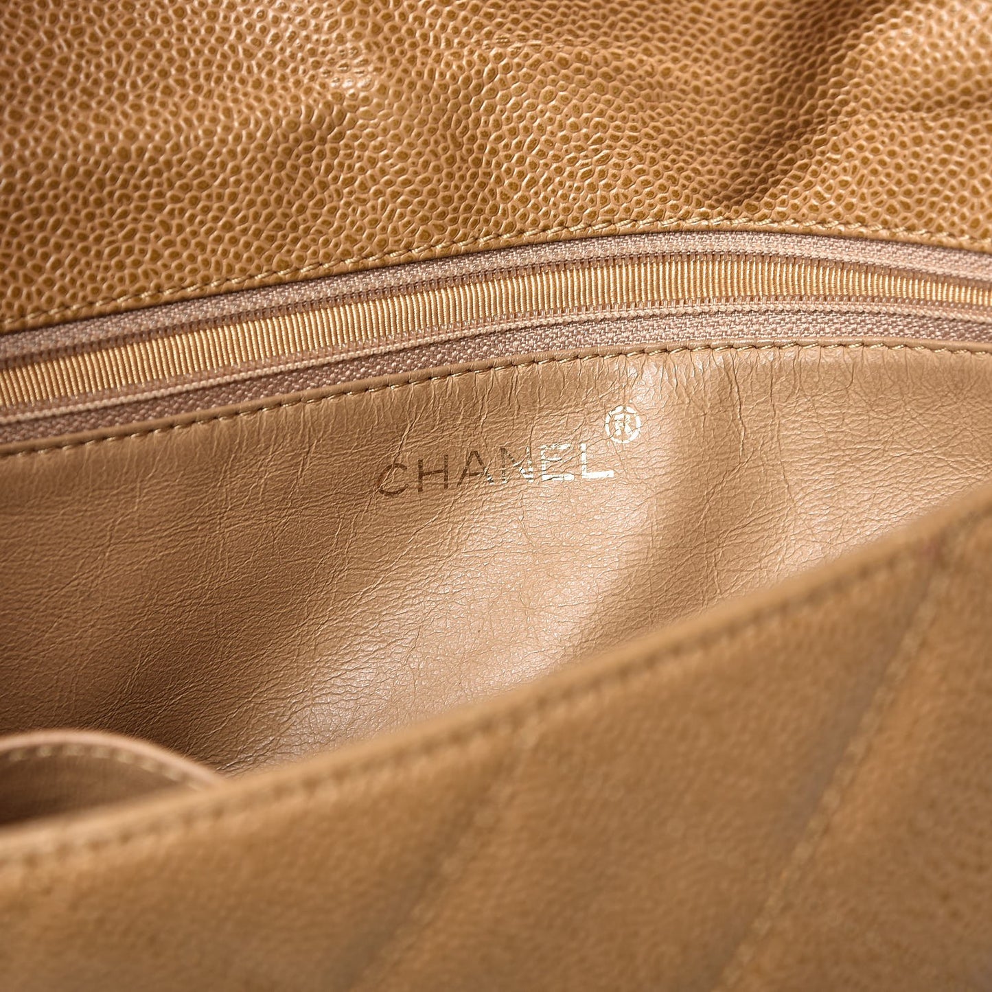 Caviar Quilted Medium Single Flap Beige