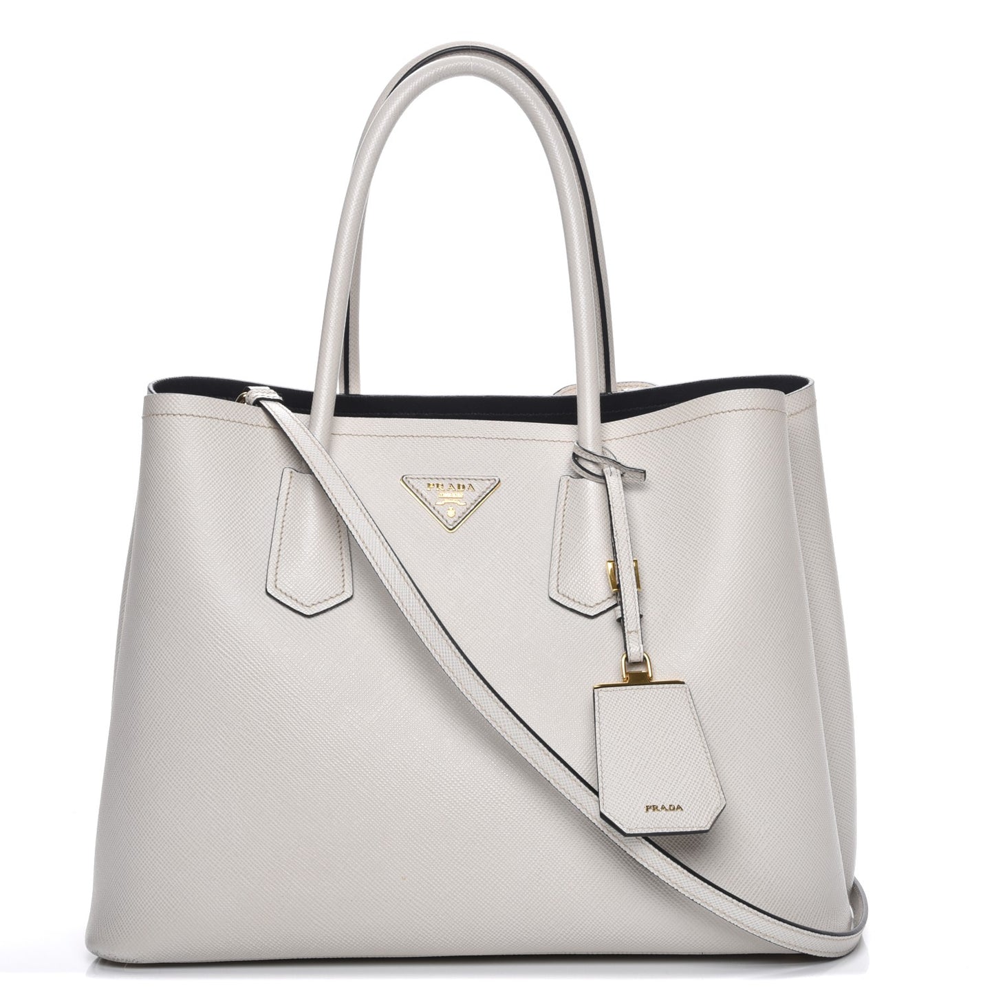 Saffiano Cuir Medium Double Bag Talco Nero Black