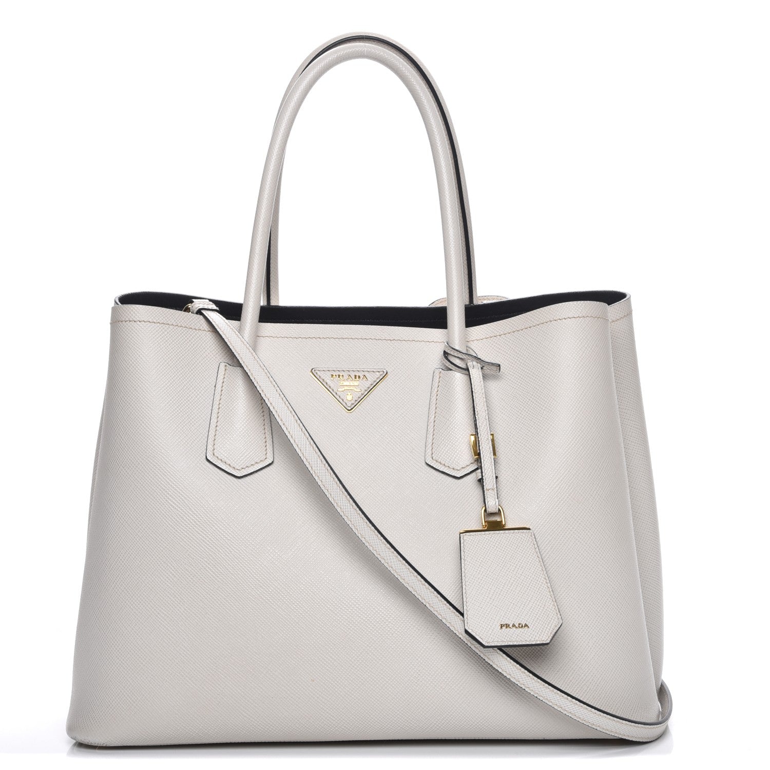 Prada Saffiano Cuir Medium Double Bag Talco Nero Black 5 of 12