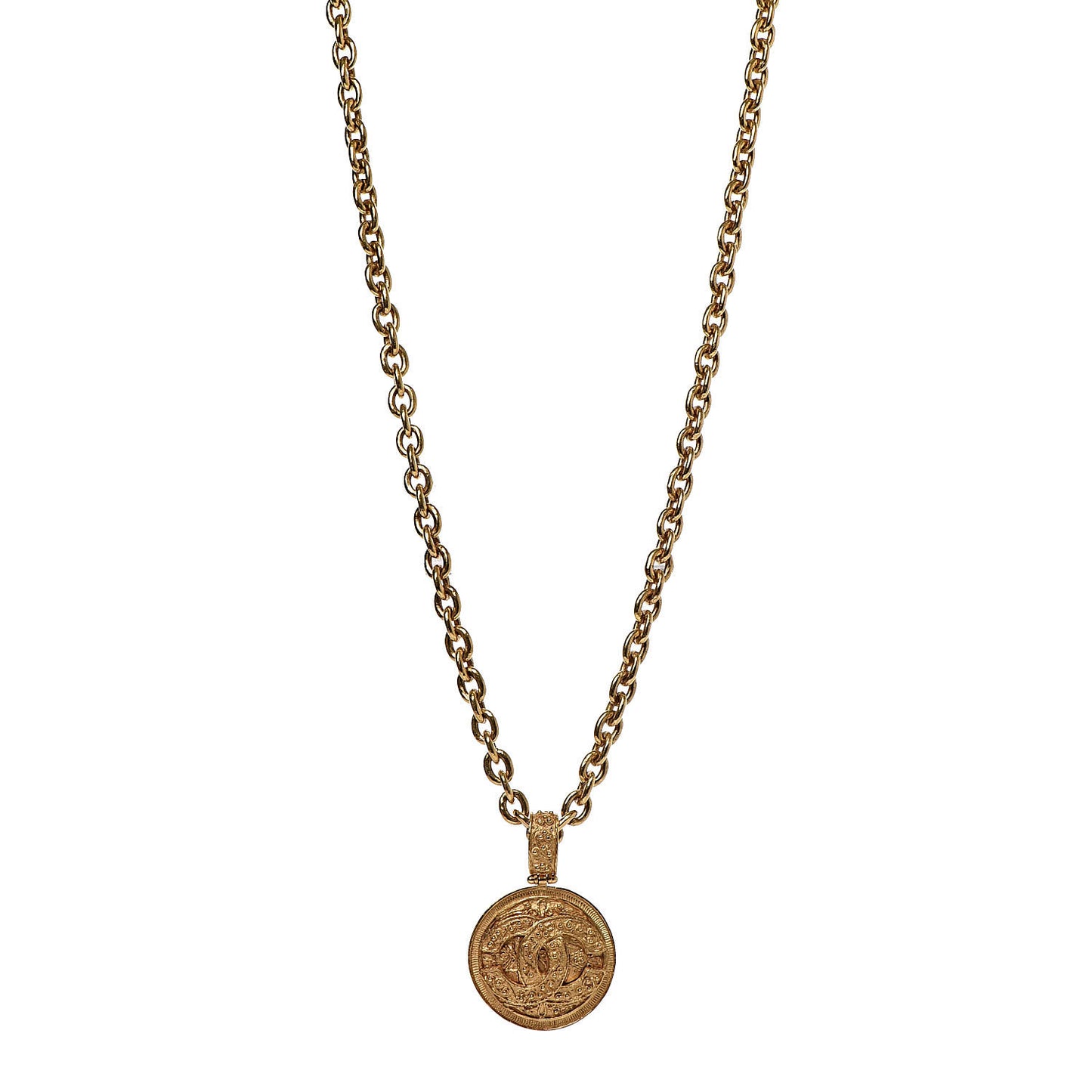 CC Chain Pendant Long Necklace Gold