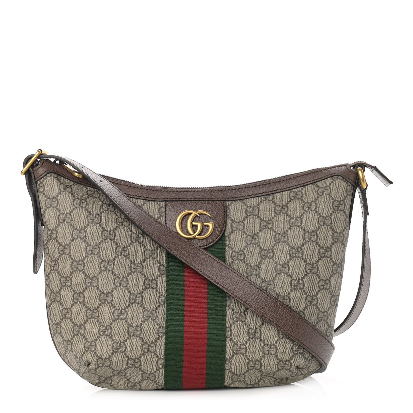 GG Supreme Monogram Web Small Ophidia Half Moon Hobo Brown