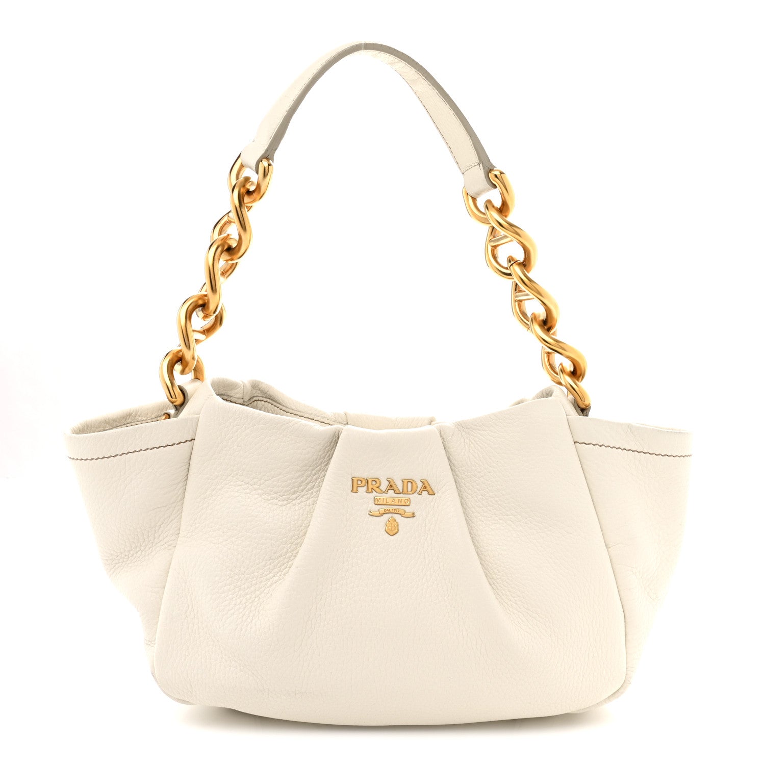 Prada Cervo Pleats Small Shoulder Bag Talco 1 of 15