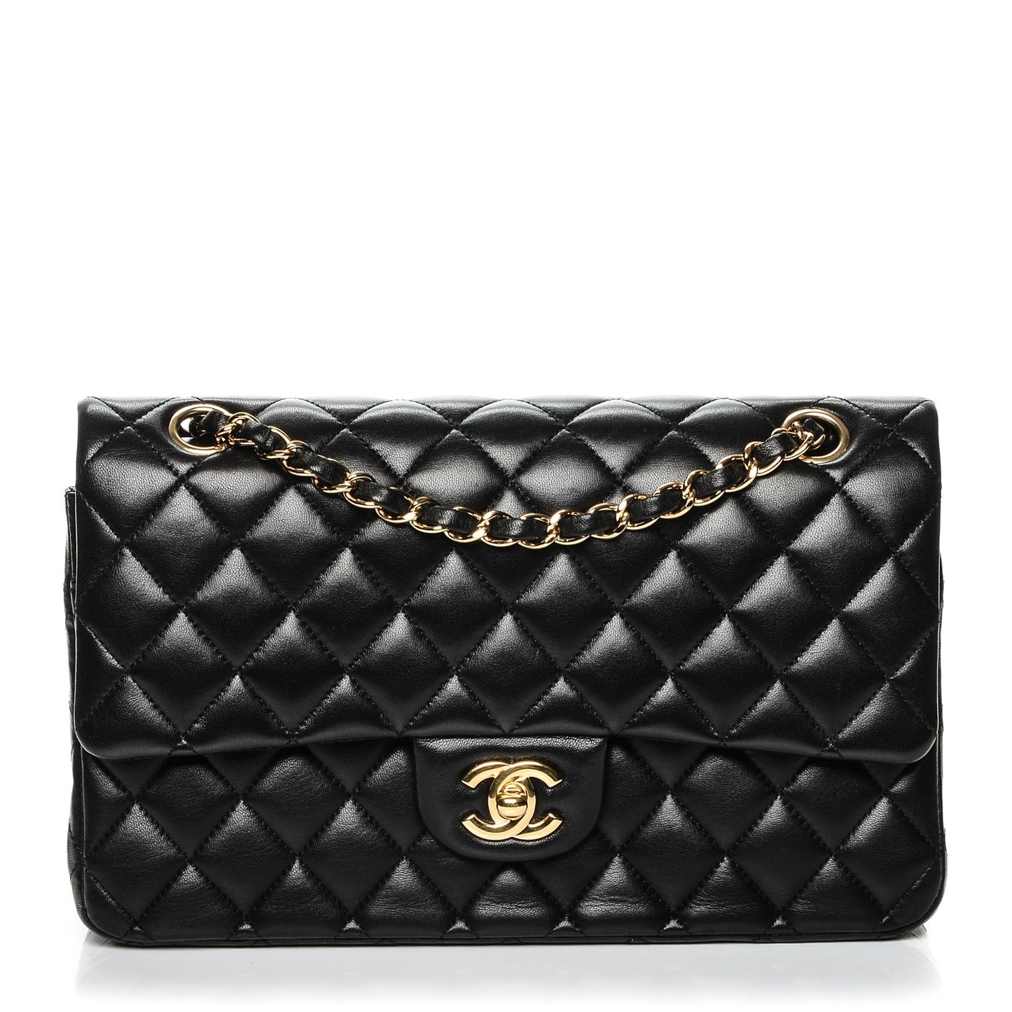 Lambskin Quilted Medium Double Flap Black