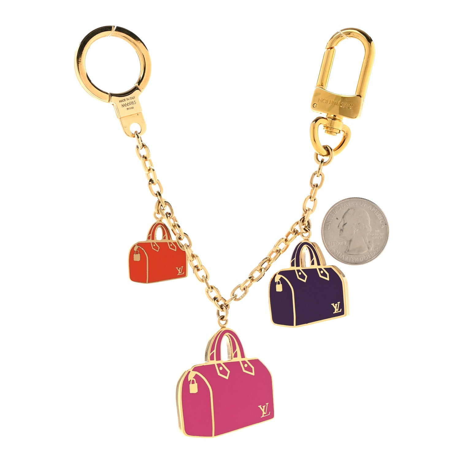Louis Vuitton Enamel Iconic Speedy Bag Charm Chain Gold 2 of 5