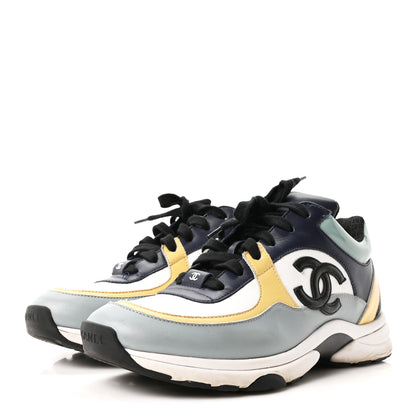 Chanel Calfskin Patent CC Sneakers 38 White Blue Yellow 4 of 9