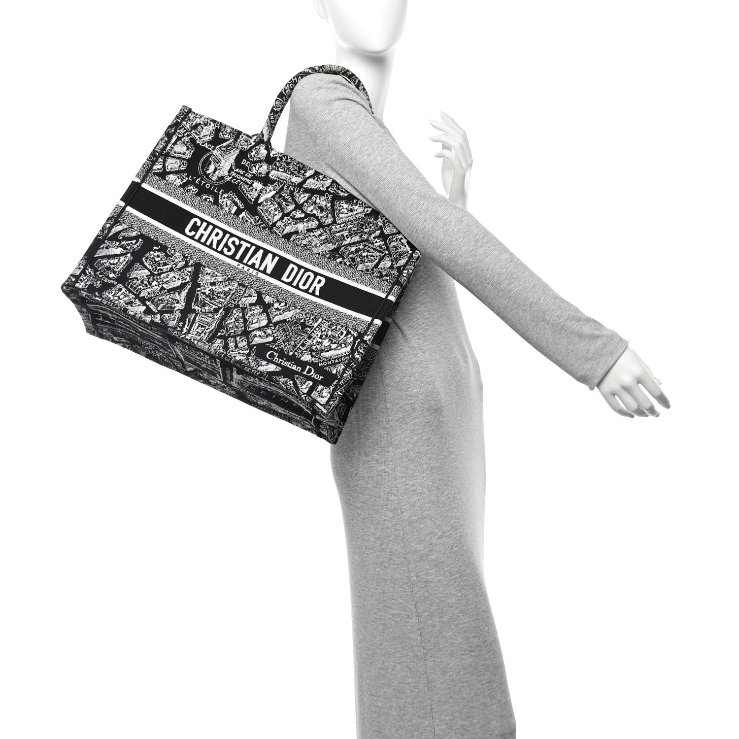 Christian Dior Canvas Embroidered Large Plan De Paris Book Tote Black White 2 of 10