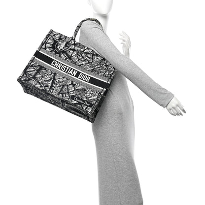 Christian Dior Canvas Embroidered Large Plan De Paris Book Tote Black White 2 of 10