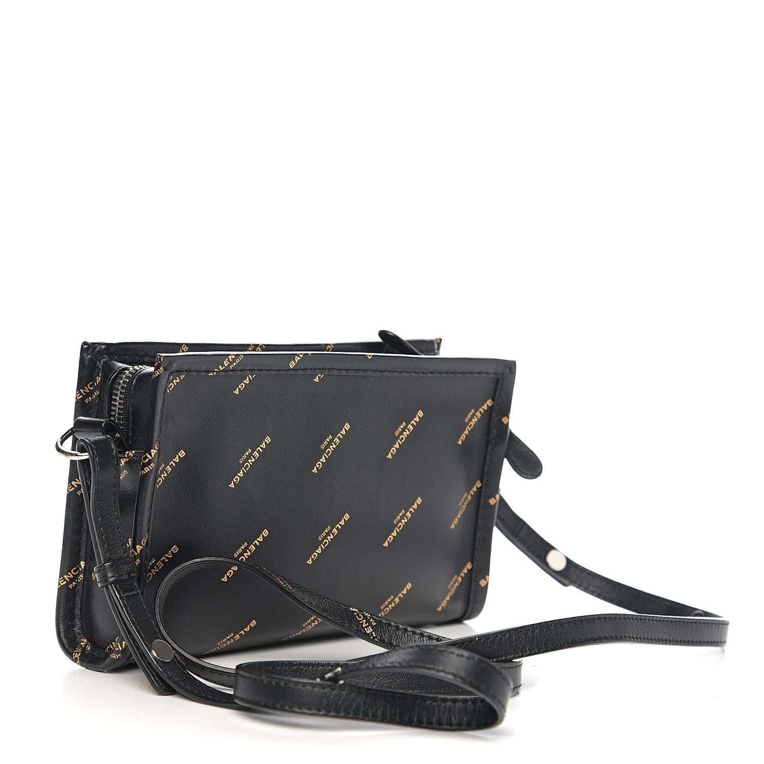 Balenciaga Calfskin Allover Logo Bazar Pochette Crossbody Black Gold 2 of 8
