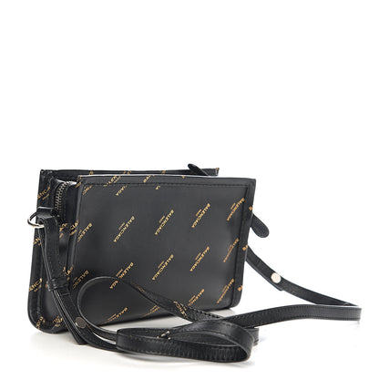 Balenciaga Calfskin Allover Logo Bazar Pochette Crossbody Black Gold 2 of 8