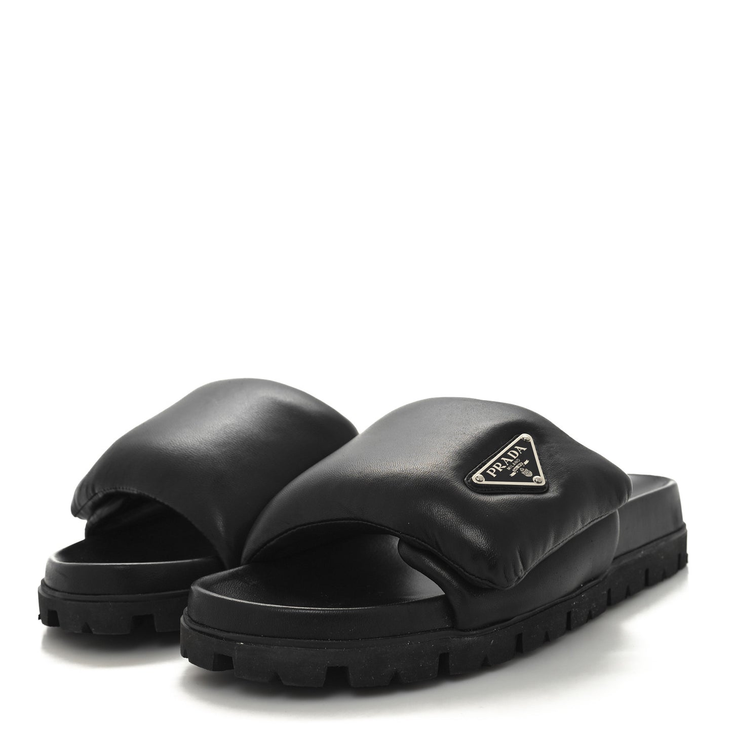 Nappa Soft Padded Triangle Slide Sandals 39.5 Black