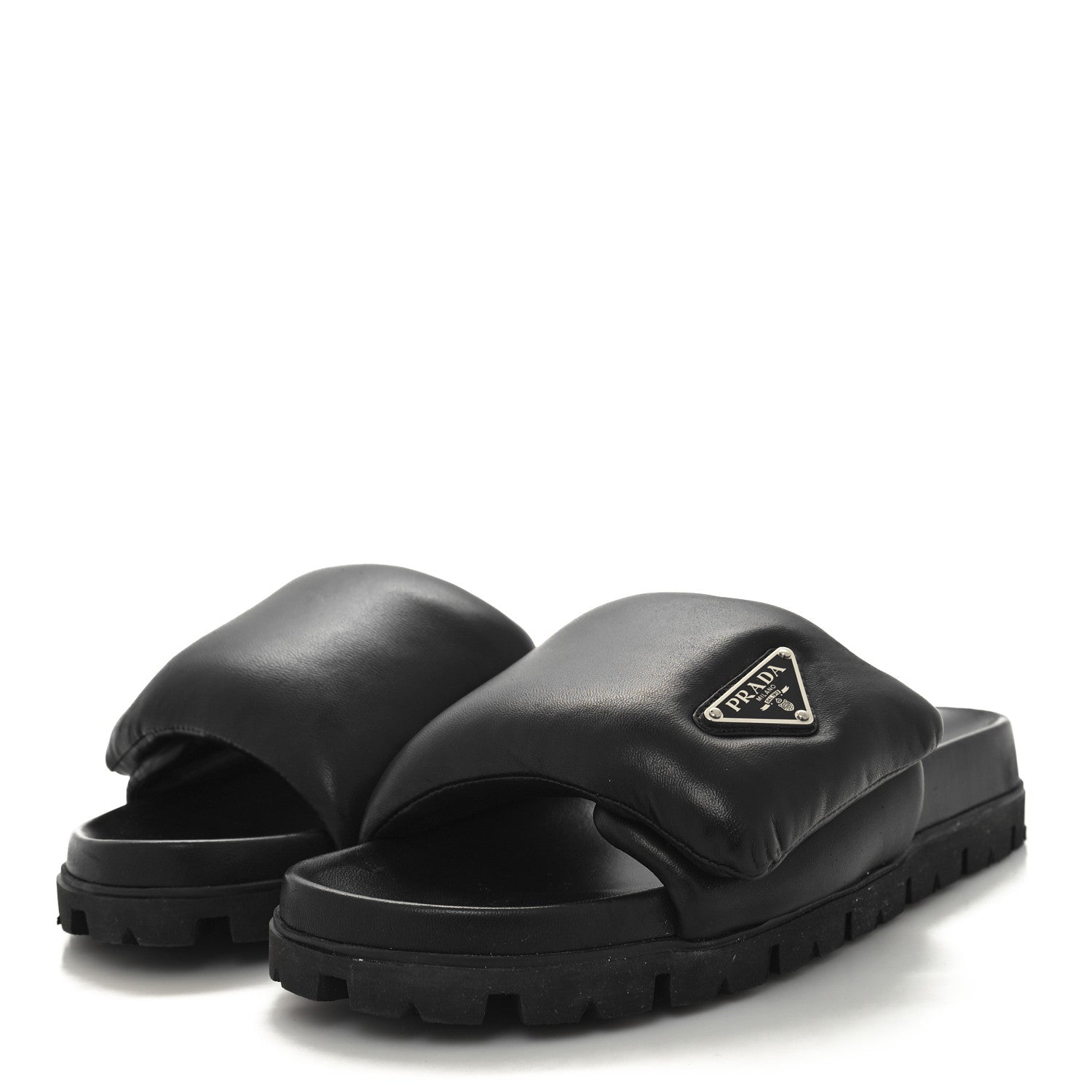 Prada Nappa Soft Padded Triangle Slide Sandals 39.5 Black 3 of 9