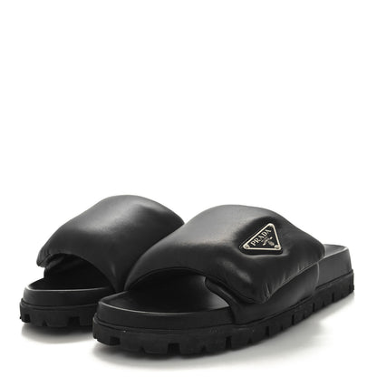 Prada Nappa Soft Padded Triangle Slide Sandals 39.5 Black 3 of 9