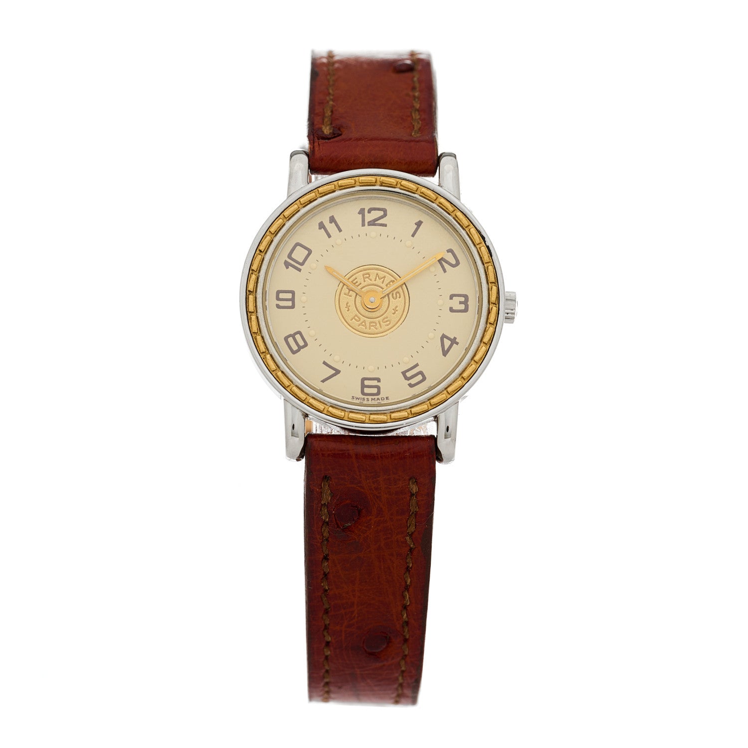 Hermes Stainless Steel Ostrich 23mm Sellier Quartz Watch Brown 1 of 4