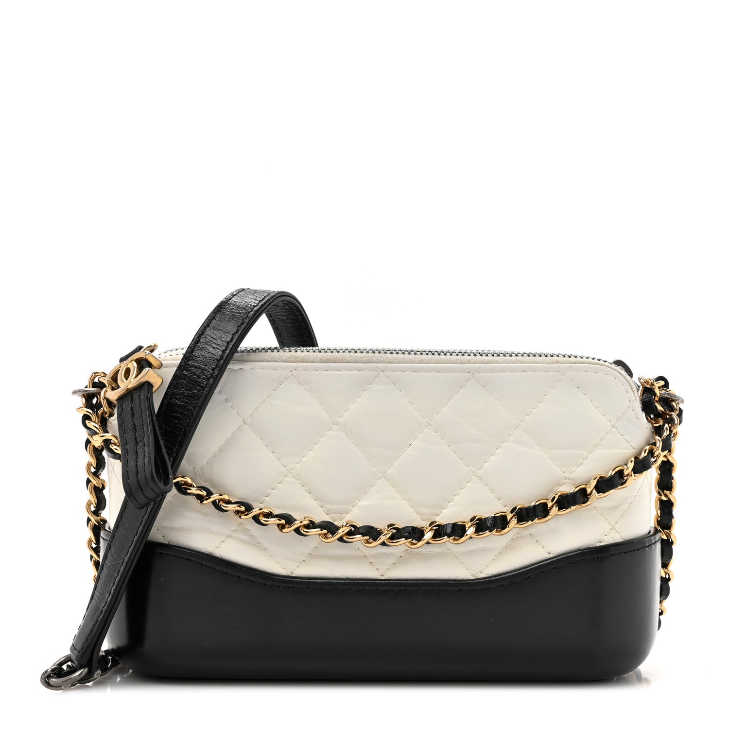 Chanel Aged Calfskin Quilted Small Gabrielle Clutch With Chain White Black 1 of 13