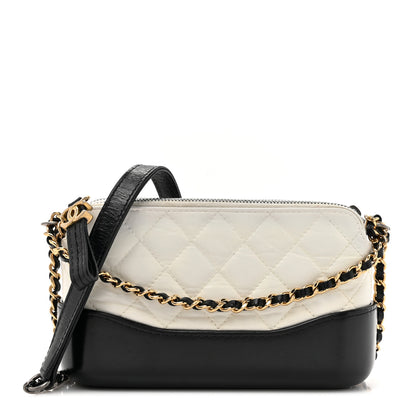 Chanel Aged Calfskin Quilted Small Gabrielle Clutch With Chain White Black 1 of 13