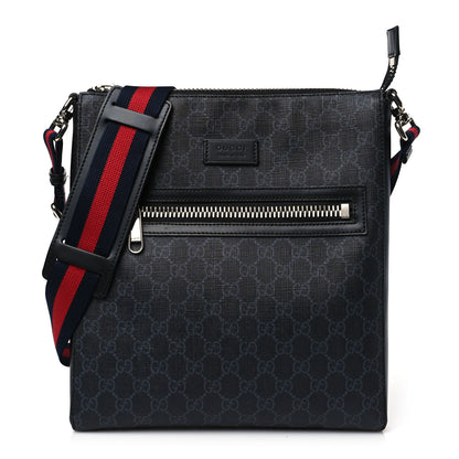 Gucci GG Supreme Monogram Appia Calfskin Web Flat Messenger Bag Black Grey 1 of 9