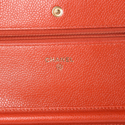Chanel Pearly Caviar Quilted Wallet On Chain WOC Orange 8 of 14