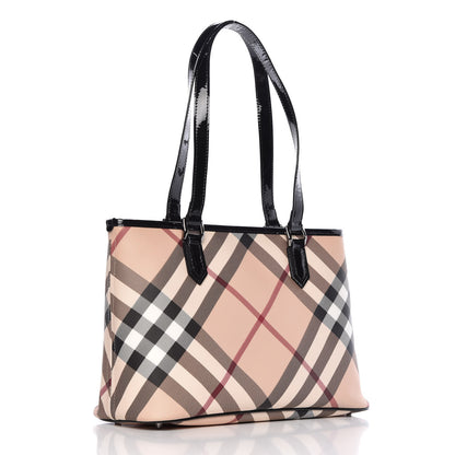 Burberry Patent Trim Nova Check Shopper Tote Black 3 of 9