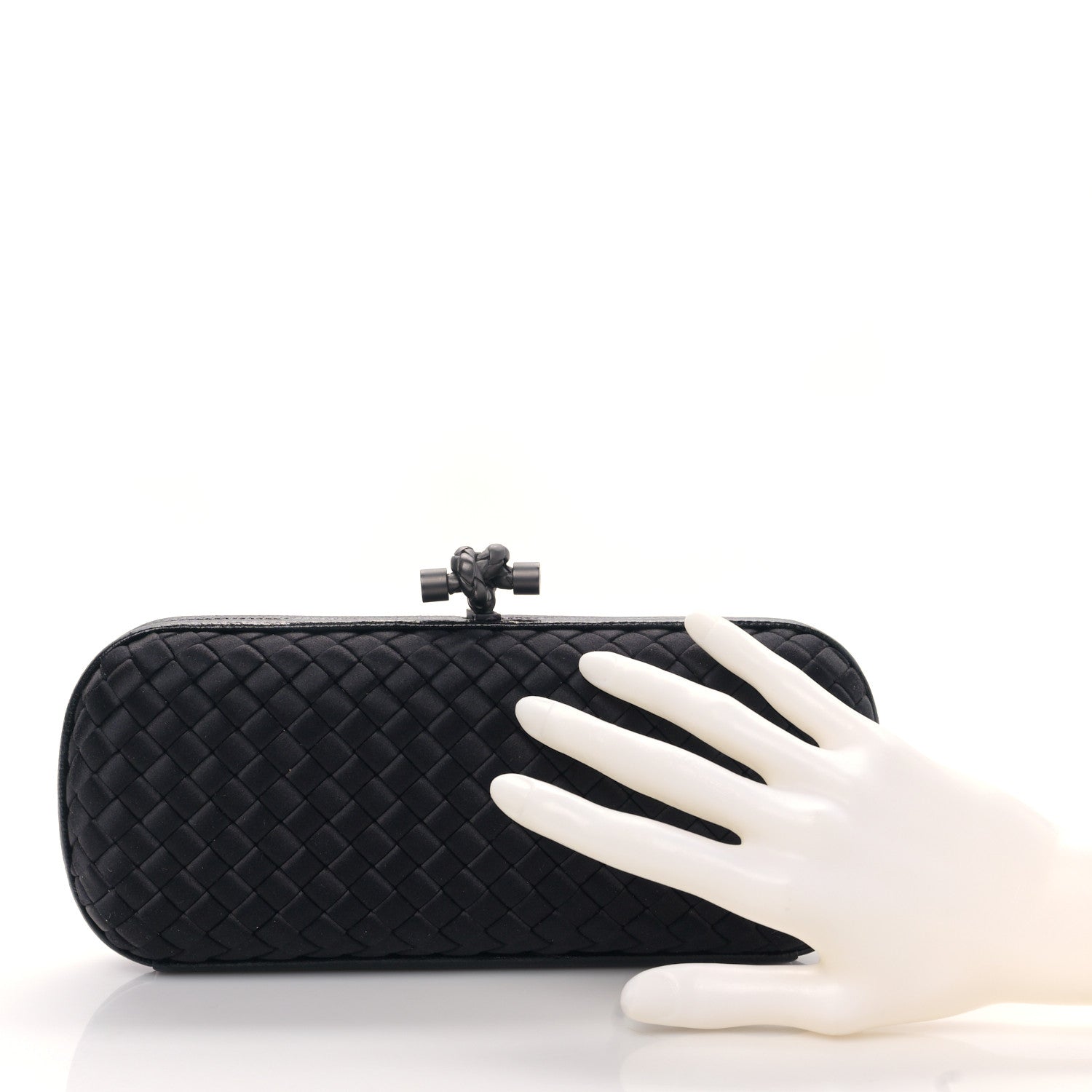 Bottega Veneta Satin Ayers Intreccio Impero Stretch Knot Clutch Black 2 of 8