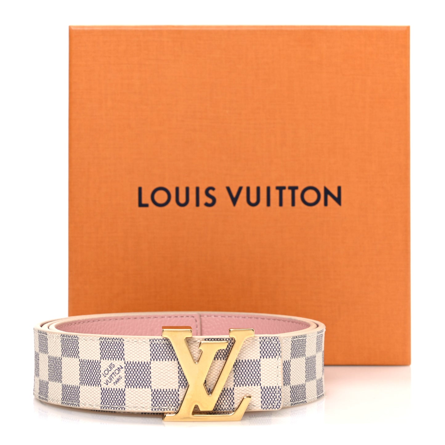 Damier Azur 30mm LV Initiales Reversible Belt 80 32 Pink