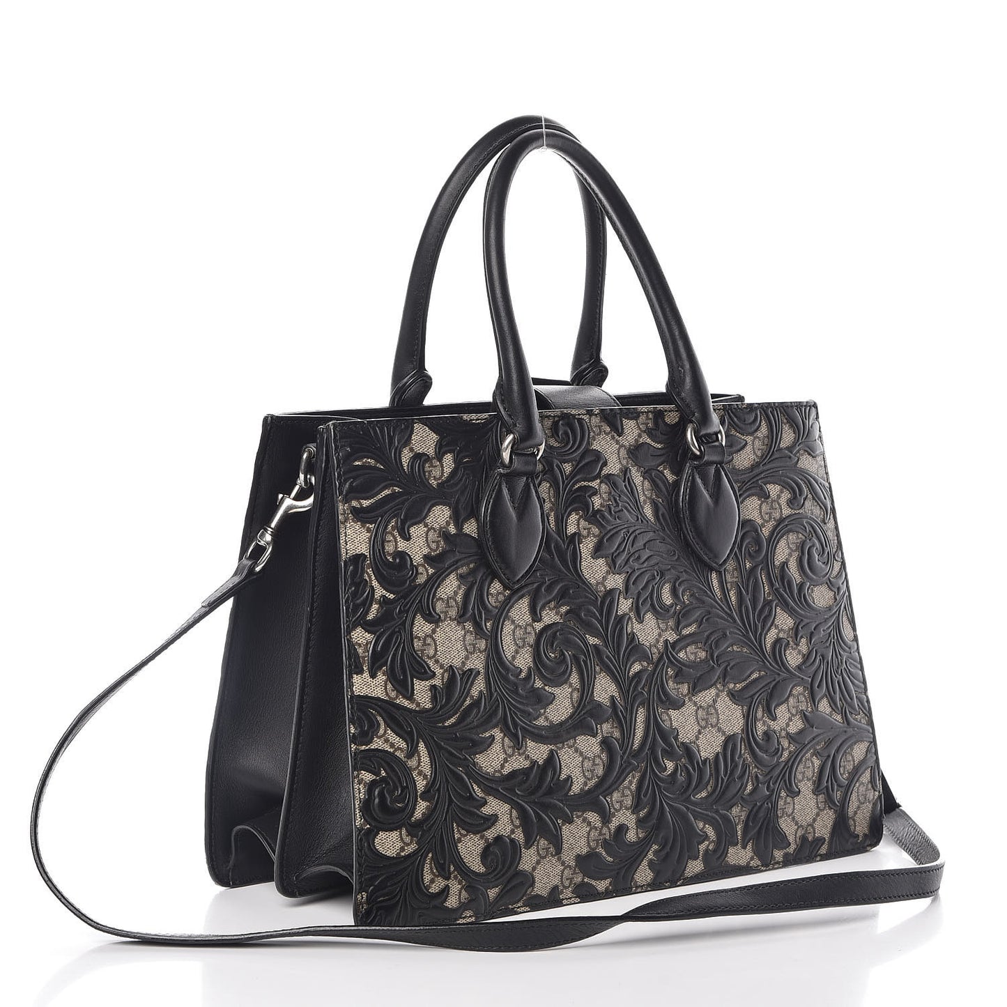 GG Supreme Monogram Arabesque Small Top Handle Bag Beige Black