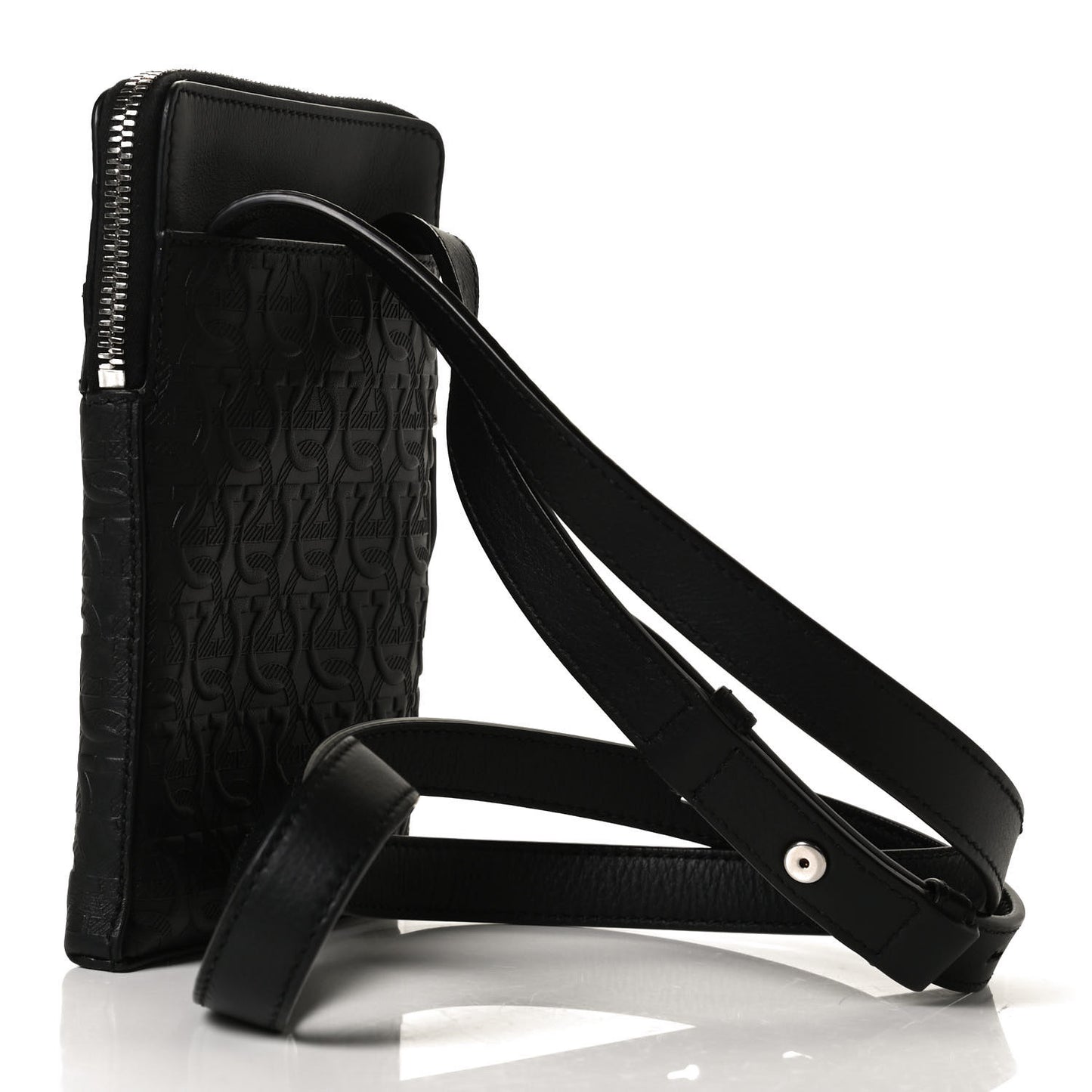 Calfskin Gancini Embossed Travel Pouch Black