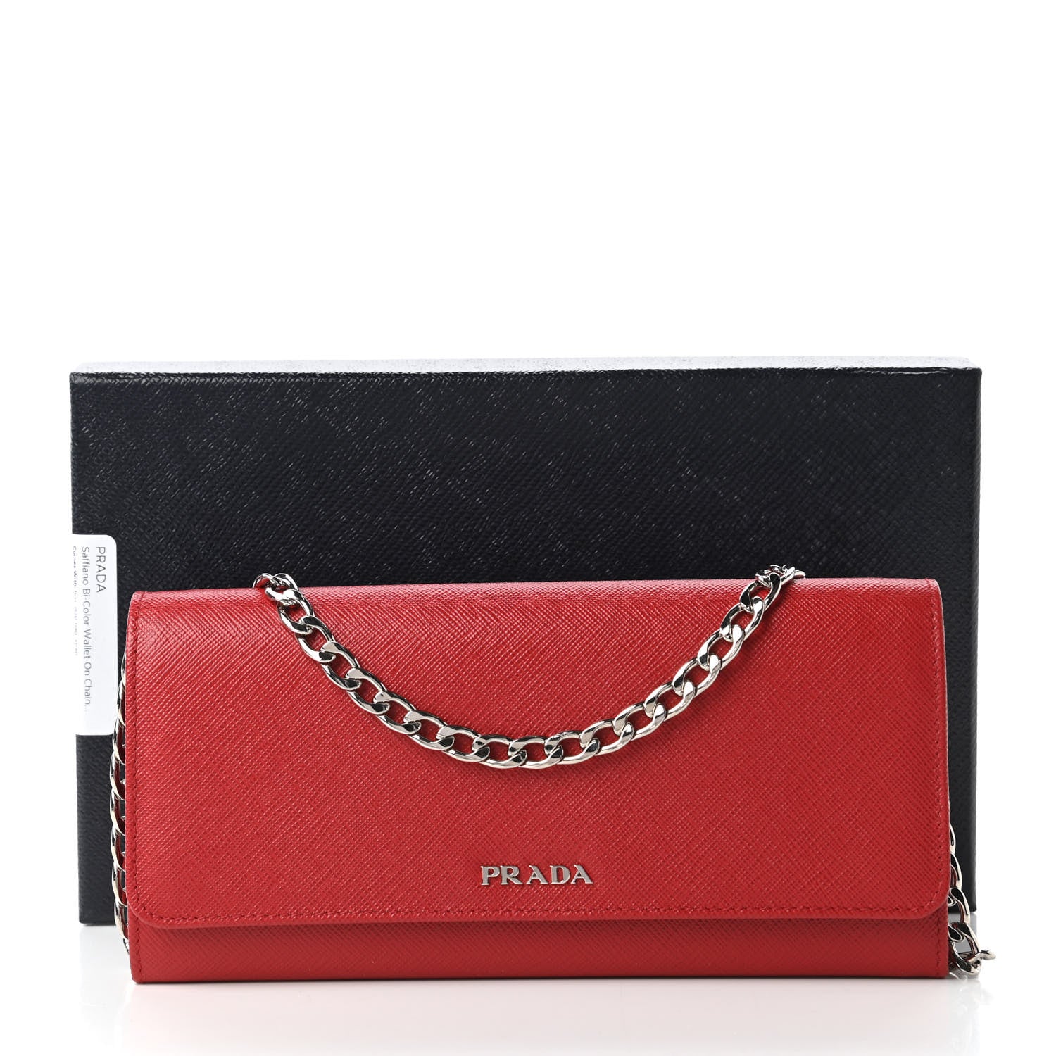 Prada Saffiano Bi-Color Wallet on Chain Fuoco Black 10 of 11