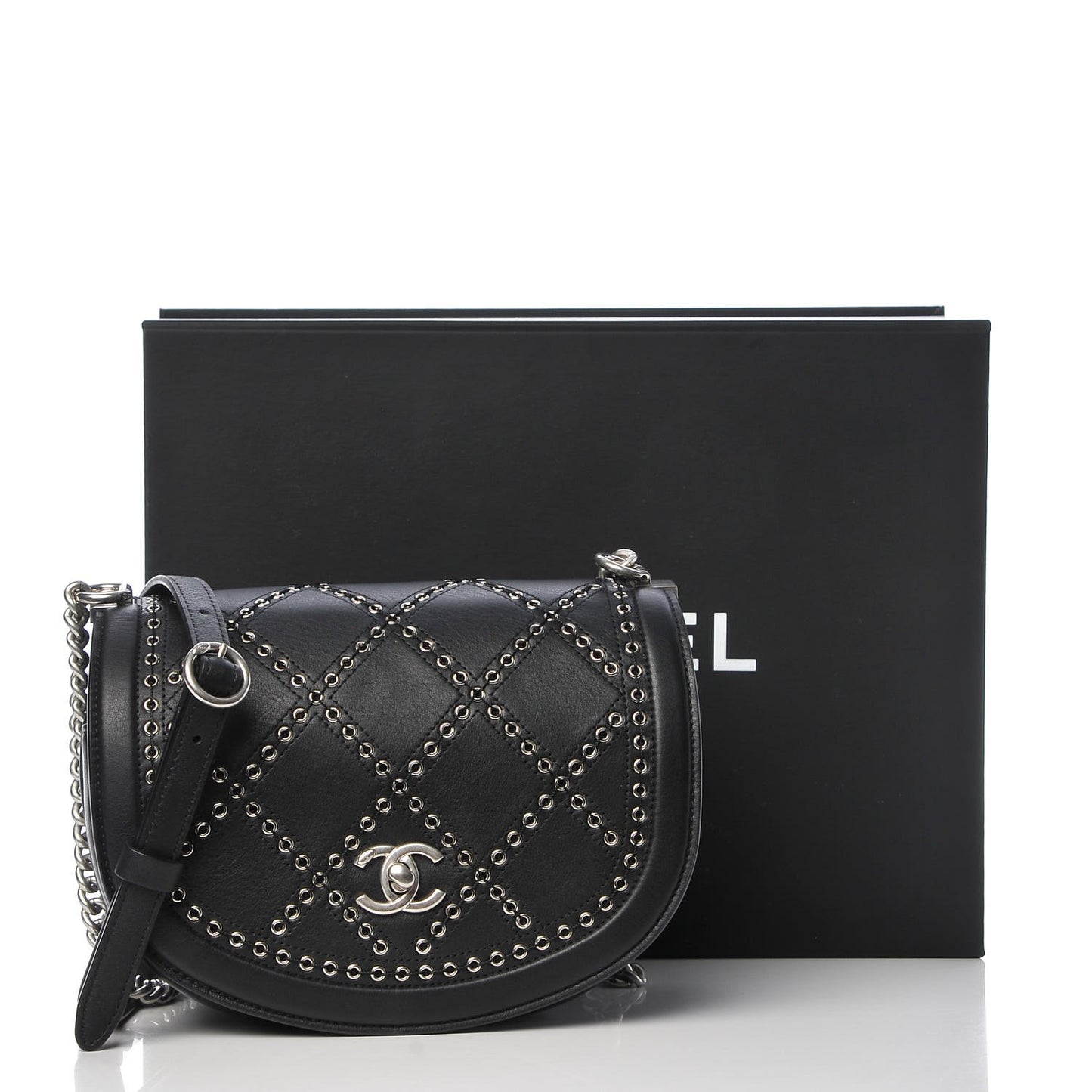 Calfskin Coco Eyelets Small Flap Bag Black