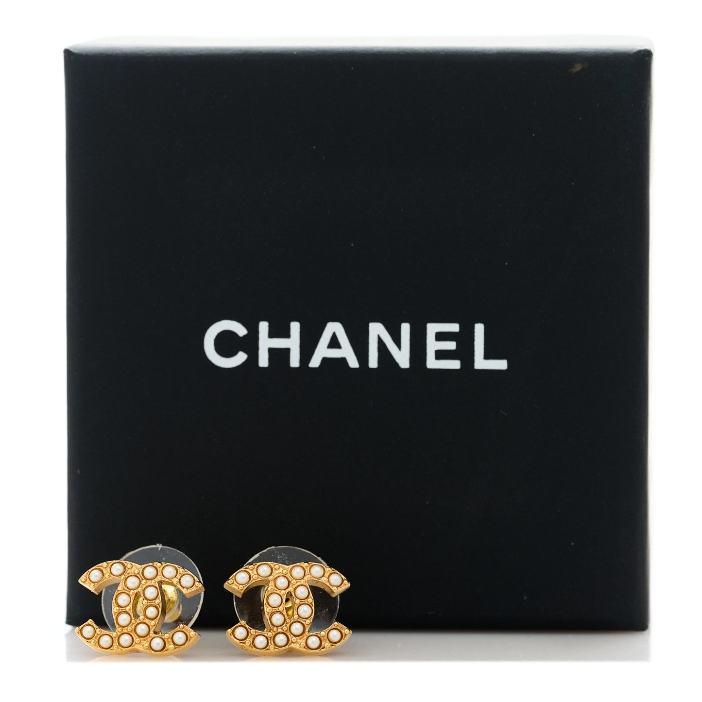 Pearl Studded CC Earrings Gold