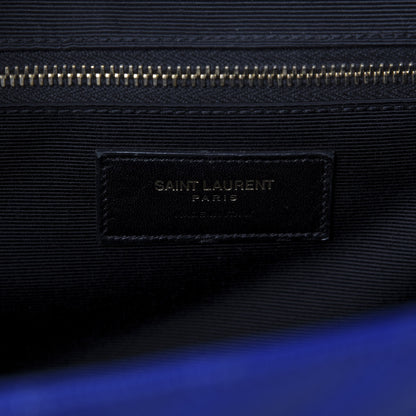 Saint Laurent Grain De Poudre Matelasse Chevron Large Monogram Satchel Blue Majorelle 8 of 10