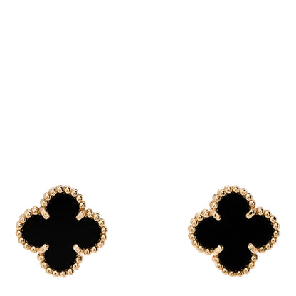 Van Cleef & Arpels 18K Yellow Gold Black Onyx Sweet Alhambra Earrings 1 of 5
