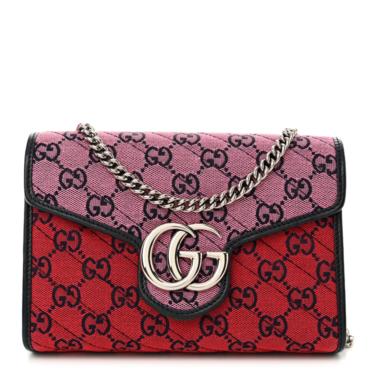 Gucci Monogram Multicolor Matelasse Diagonal GG Marmont Chain Wallet Red Blue Pink Green 1 of 10