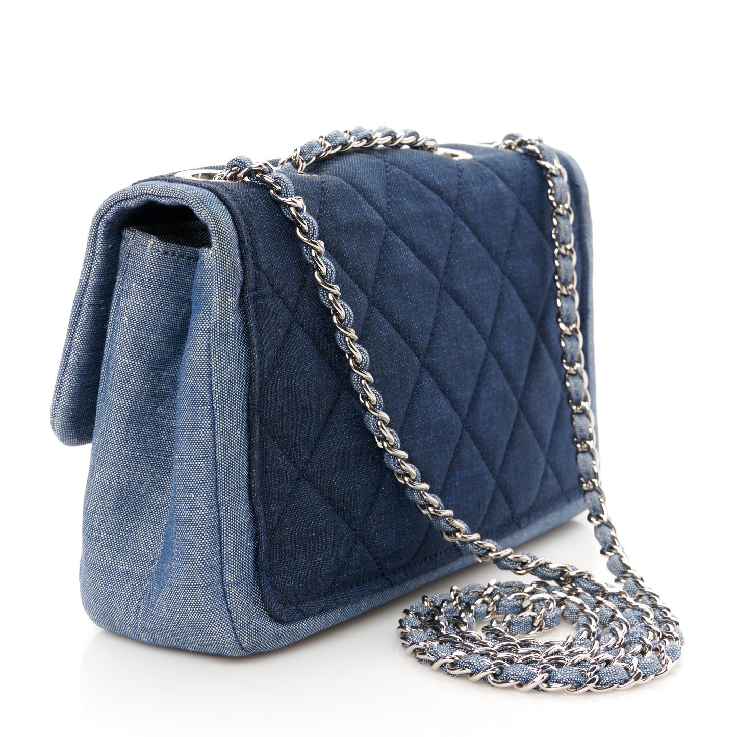 Denim Quilted Small Medallion Flap Blue