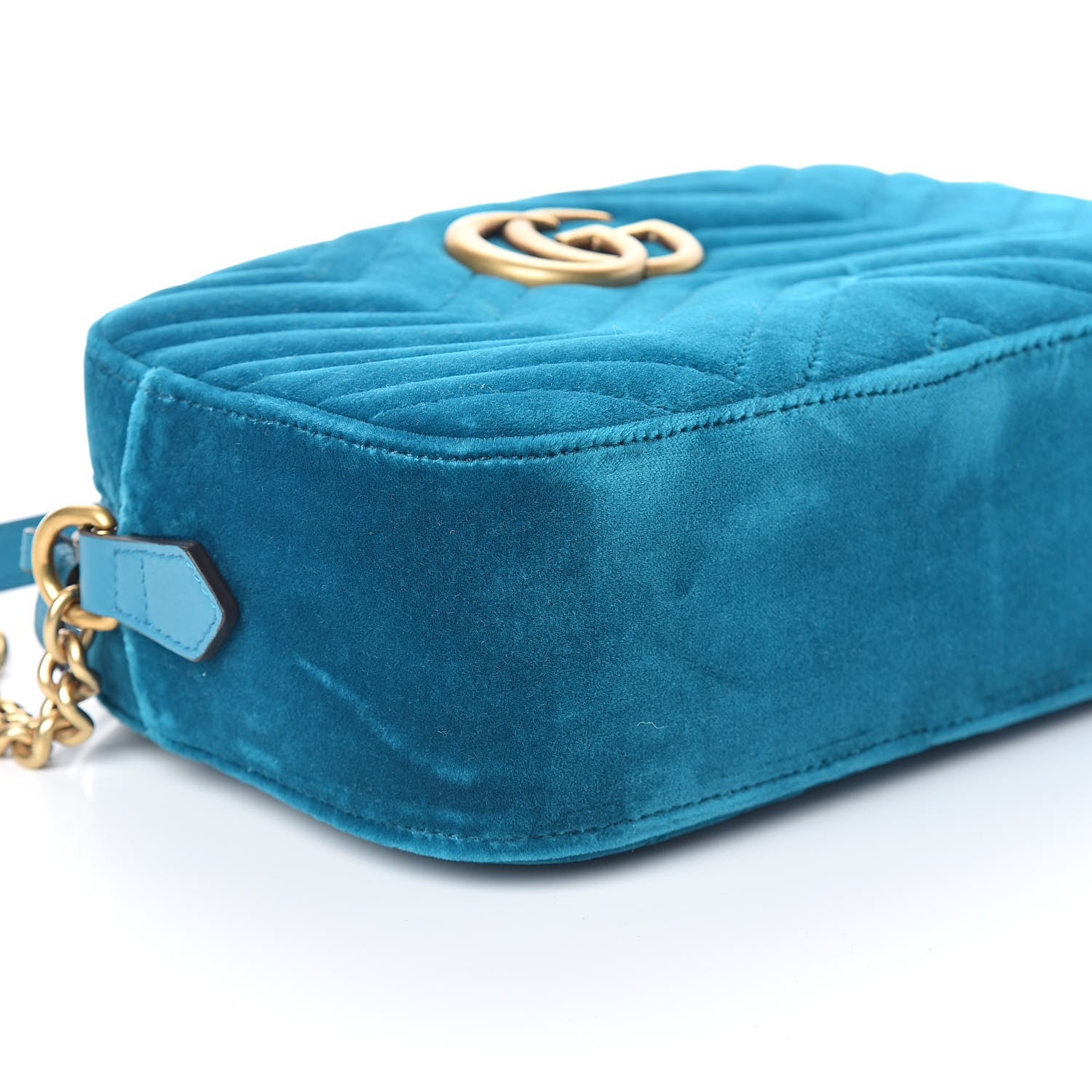 Gucci Velvet Matelasse Small GG Marmont Chain Shoulder Bag Pavone Cyan 8 of 9