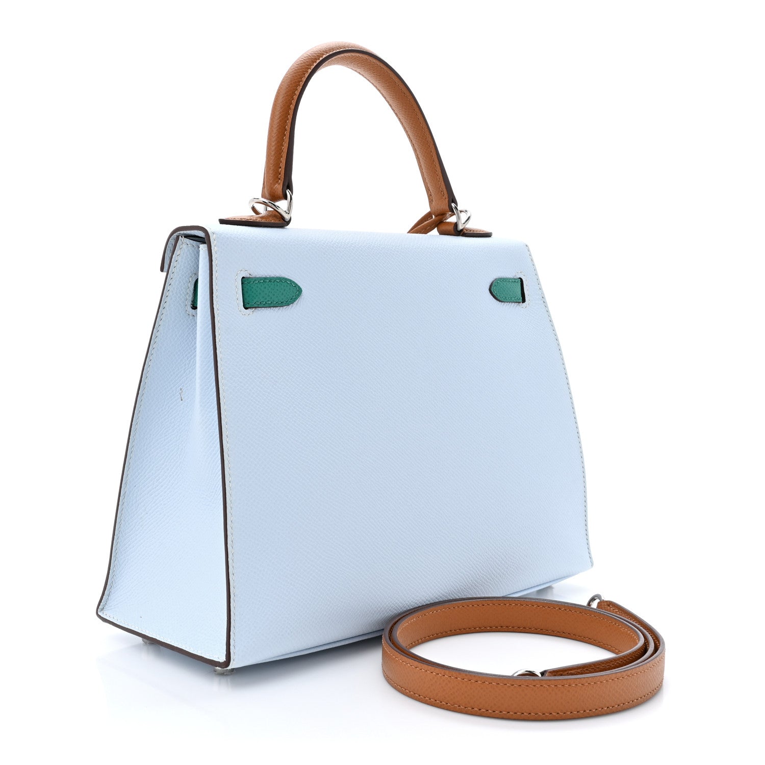 Hermes Epsom Tri-Color Kelly Sellier 25 Bleu Brume Vert Jade Gold 3 of 16