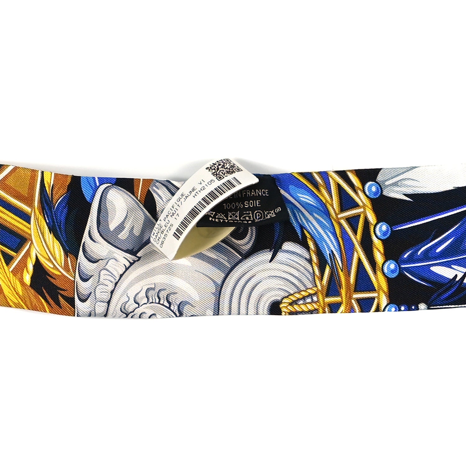 Hermes Silk La Danse Pacifique Twilly Bleu Nuit Jaune Vif 3 of 3