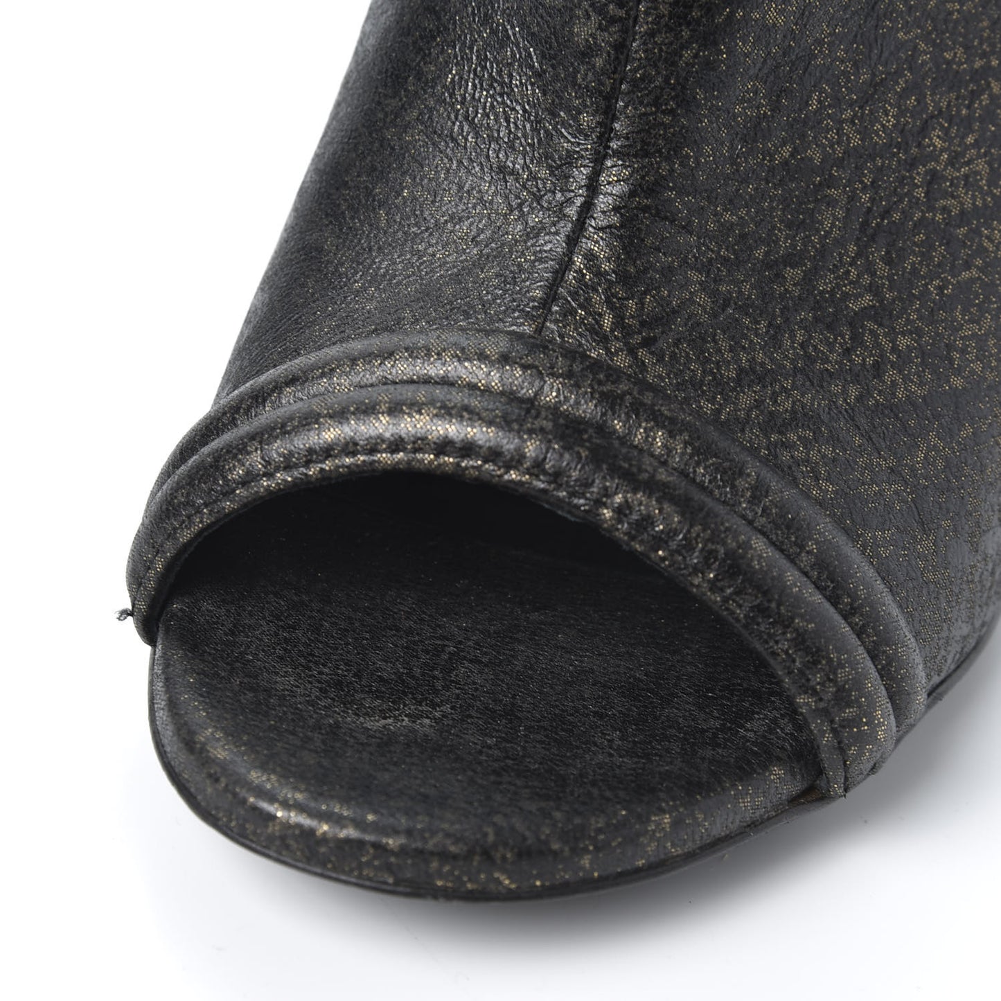 Fantasy Lambskin Peep Toe Short Boots 37.5 Black Gold