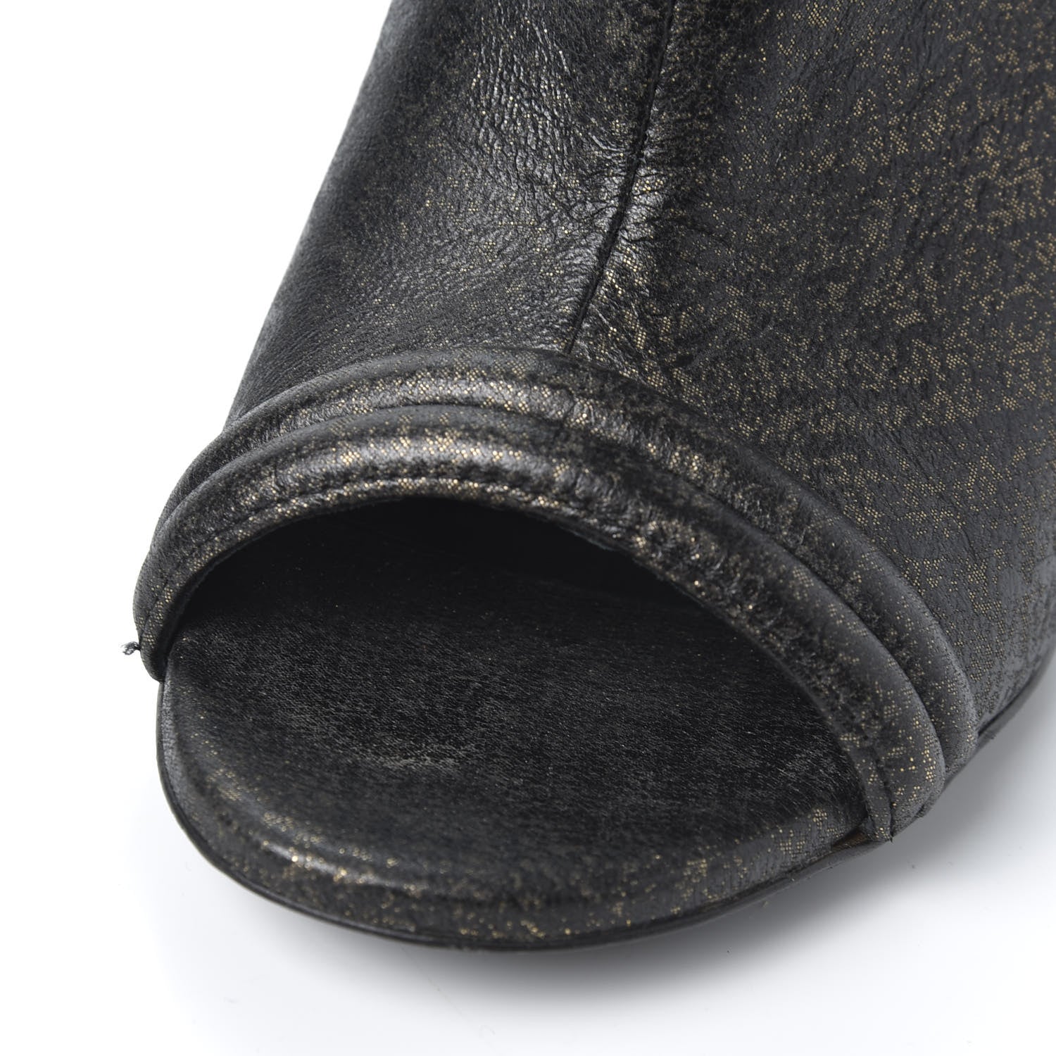 Chanel Fantasy Lambskin Peep Toe Short Boots 37.5 Black Gold 9 of 11
