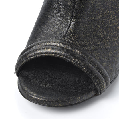Chanel Fantasy Lambskin Peep Toe Short Boots 37.5 Black Gold 9 of 11