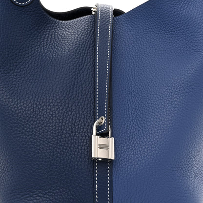 Hermes Taurillon Clemence Casaque Picotin Lock 22 MM Bleu Saphir Bleu Brighton 8 of 11