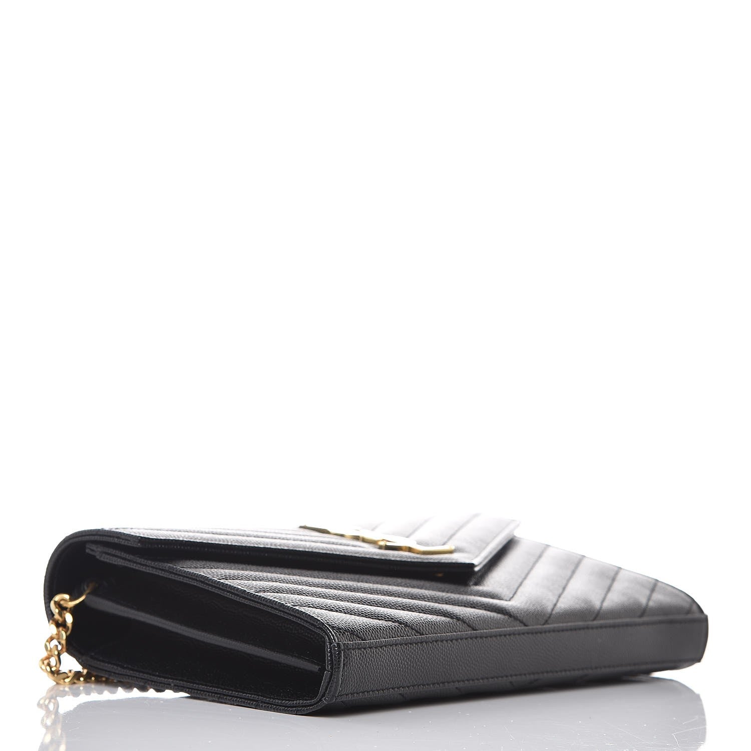 Saint Laurent Grain De Poudre Matelasse Chevron Monogram Chain Wallet Black 4 of 7