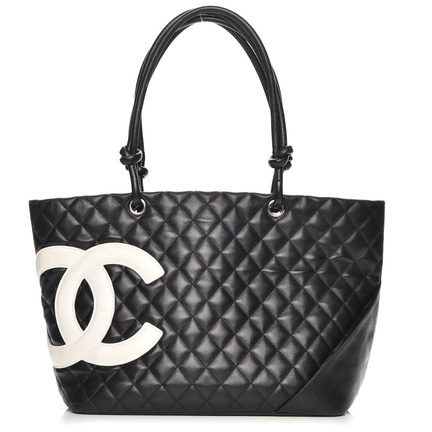 Calfskin Quilted Large Cambon Tote Black White